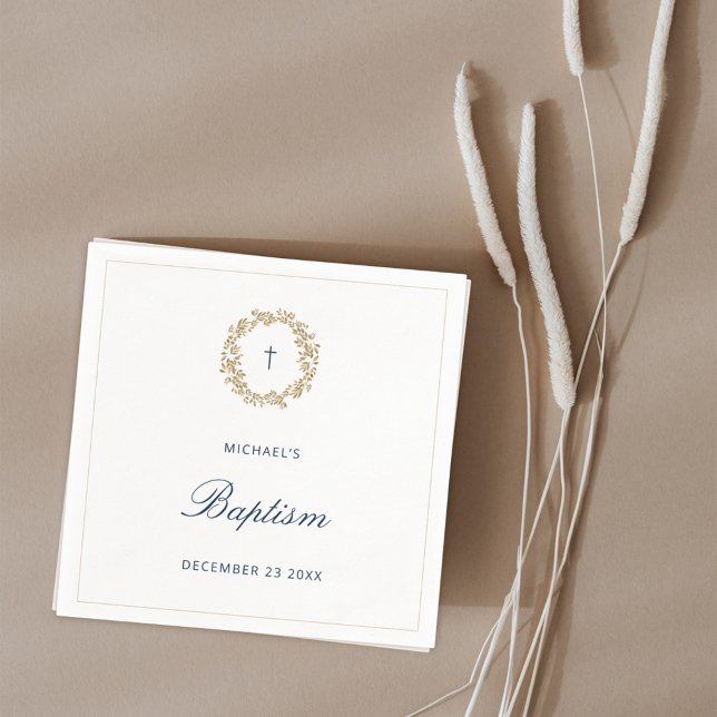 Minimalist Navy Baby Boy Baptism Christening Napkins (Creator Uploaded)