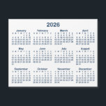 Minimalist Navy Blue 2026 Magnetic Calendar<br><div class="desc">Create your own solid color background 2026 calendar magnet. 
The thin magnet is a horizontal format with the 4.25" x 5.6" size.
Customize the solid white background color to create your own design.
Minimalist white and dark navy blue small magnet design for your fridge.</div>