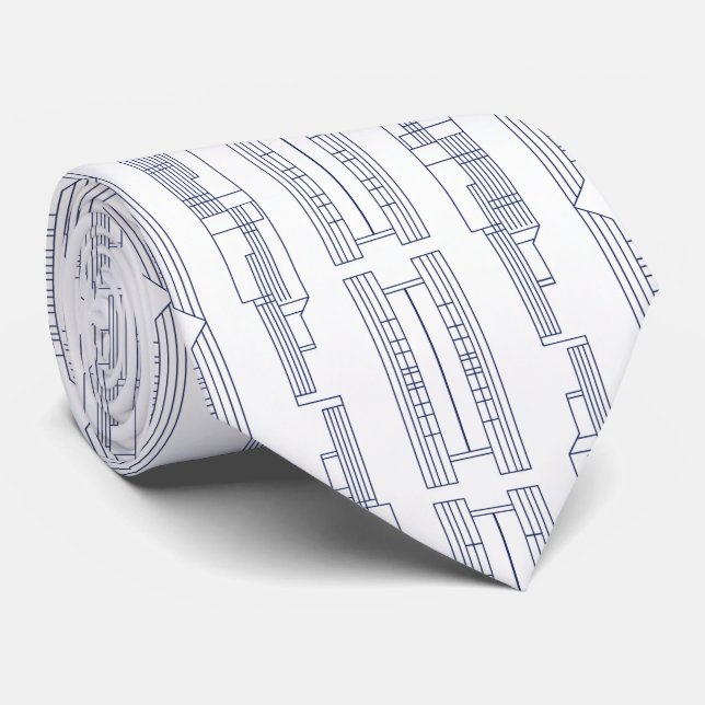 Minimalist Navy Blue Abstract City Skyline Neck Tie (Rolled)