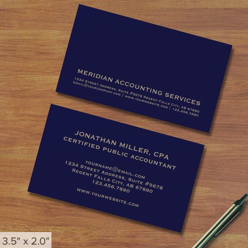 Minimalist Navy Blue Accounting Business Card