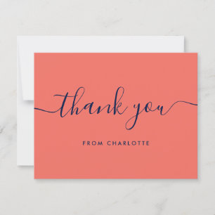Minimalist Navy Blue and Coral Wedding Birthday Thank You Card