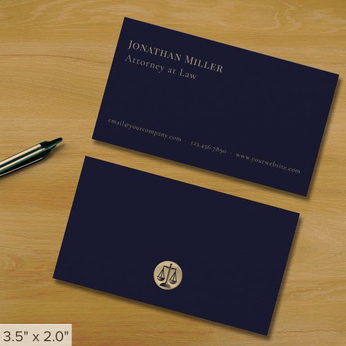 Minimalist Navy Blue and Gold Attorney Business Card