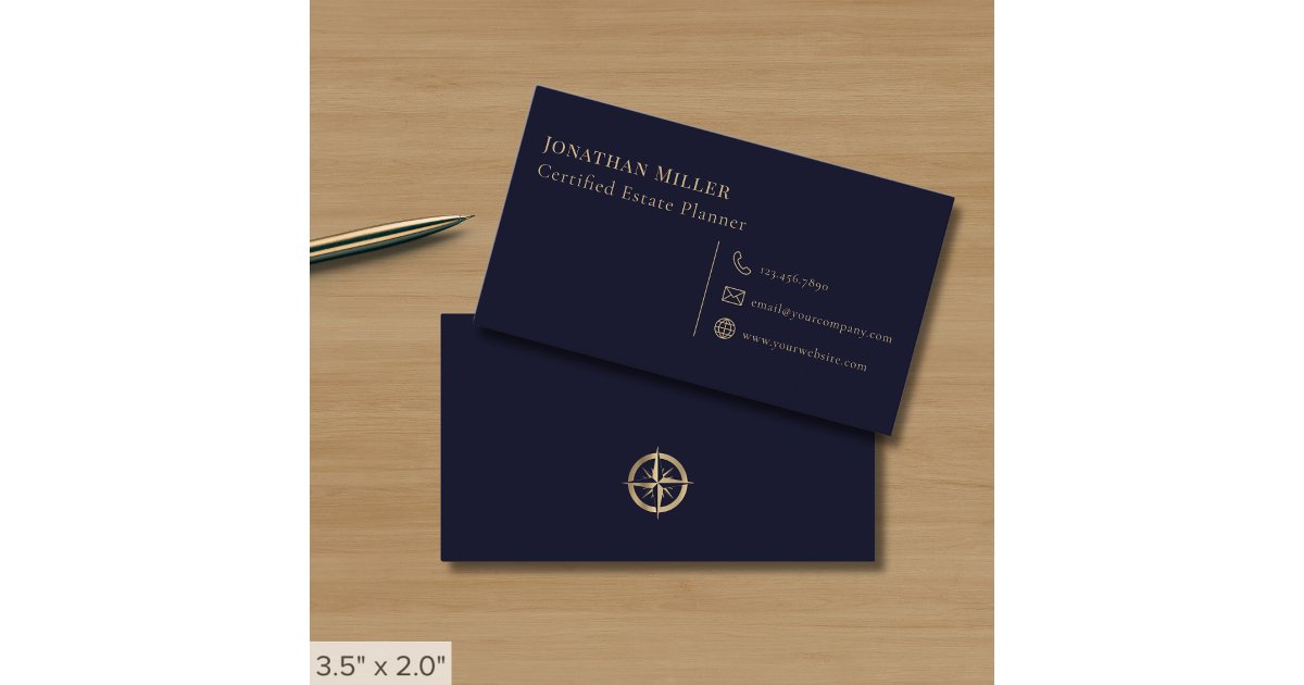 Minimalist Navy Blue and Gold Business Card | Zazzle