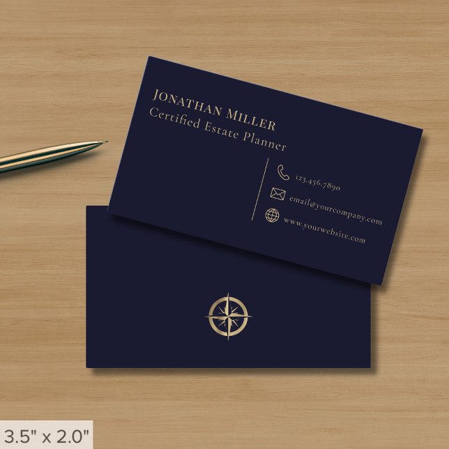 Minimalist Navy Blue and Gold Business Card (Creator Uploaded)