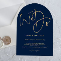 Minimalist Navy Blue and Gold Script We Do Wedding