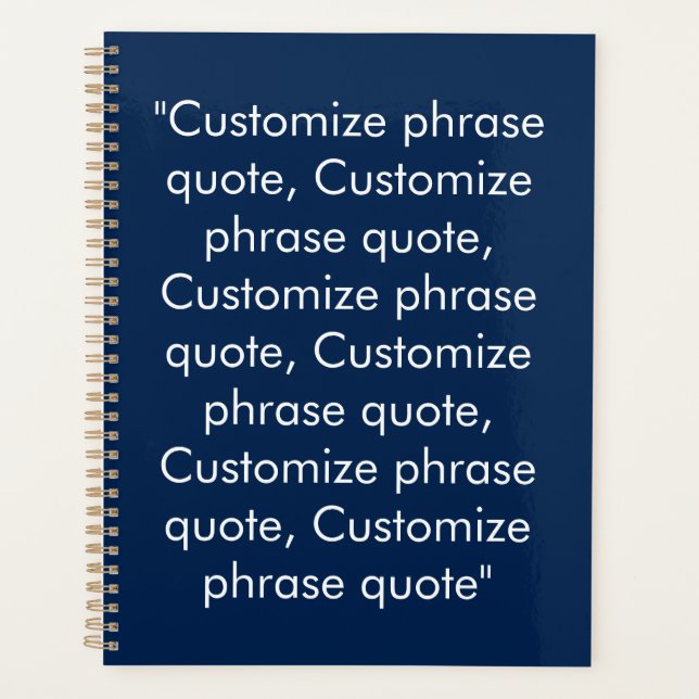 Minimalist navy blue and white custom text quote planner (Front)