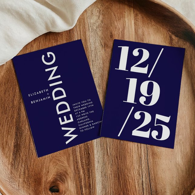 Minimalist Navy Blue and White Simple Bold Wedding Invitation (Creator Uploaded)
