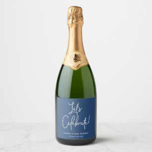 Minimalist Navy Blue Baby Shower Sparkling Wine Label