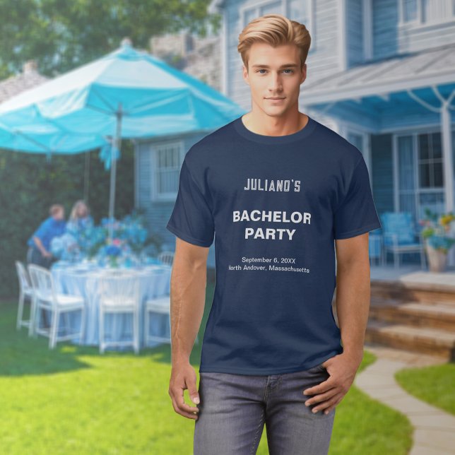 Minimalist Navy Blue Bachelor Party T-Shirt (Navy blue bachelor party t-shirt)