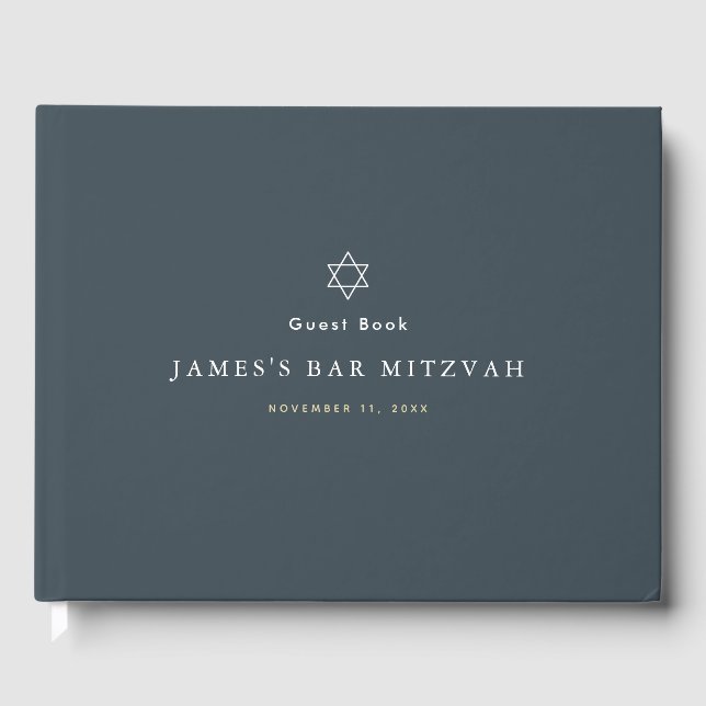 Minimalist Navy Blue Bar Mitzvah Guest Book (Front)