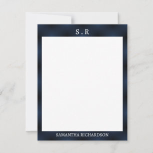 Minimalist Navy Blue Border Monogram Note Card