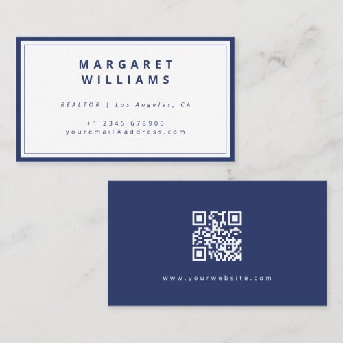Minimalist Navy Blue Border Realtor Professional Business Card