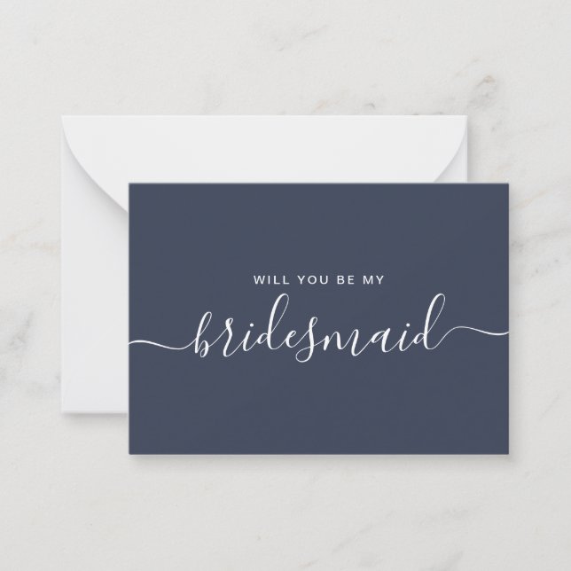Minimalist Navy Blue Bridesmaid Proposal Note Card (Front)
