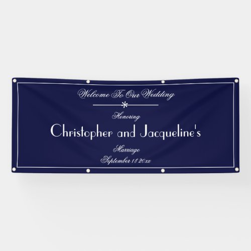 Minimalist Navy Blue Chic Script Wedding Welcome  Banner