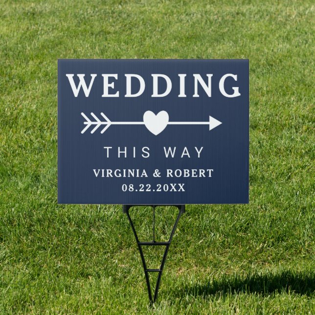 Minimalist Navy Blue Chic Wedding Direction Sign (Insitu)