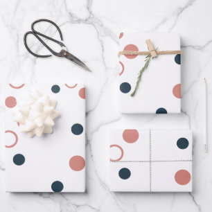 Minimalist Navy Blue Coral Polka Dot Wrapping Paper Sheets