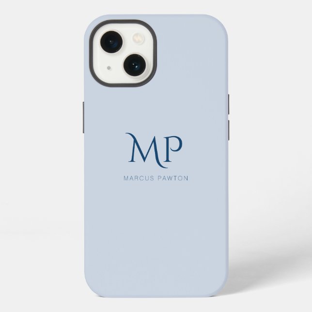 Minimalist Navy Blue Custom Monogram Iphone Case (Back)