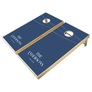 Minimalist Navy Blue Custom name beach house Cornhole Set