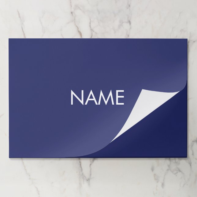 Minimalist navy blue custom name paper placemats (Folded)