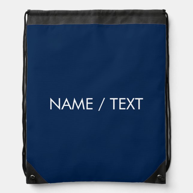 Minimalist navy blue Custom Name text monogram  Drawstring Bag (Front)