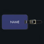 Minimalist navy blue custom name text monogram  luggage tag<br><div class="desc">Modern minimalist navy blue custom name text monogram elegant simple luggage tag.
Customizable white text,  navy blue solid plain background.
Editable background color.</div>