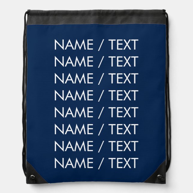 Minimalist navy blue custom text quote monogram  drawstring bag (Front)