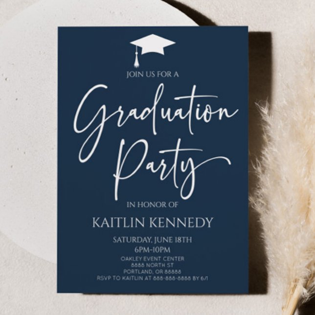 Minimalist Navy Blue Elegant Graduation Party Invitation (Creator Uploaded)