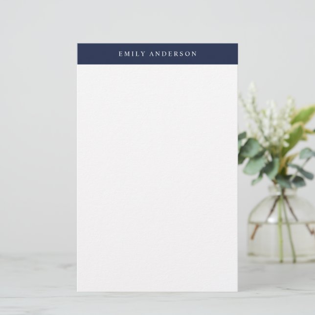 Minimalist Navy Blue Elegant Monogram Stationery (Standing Front)