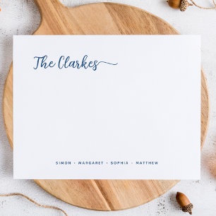 Minimalist Navy Blue Family Stationery  Note Card