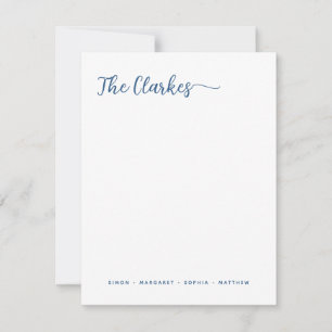 Minimalist Navy Blue Family Stationery Vertical Note Card