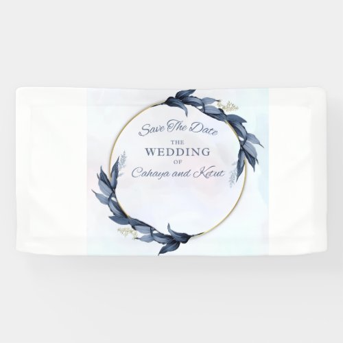 Minimalist Navy Blue Floral Save the Date Banner) Banner