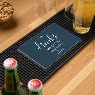 Minimalist Navy Blue Funny Wedding Open Bar Mat
