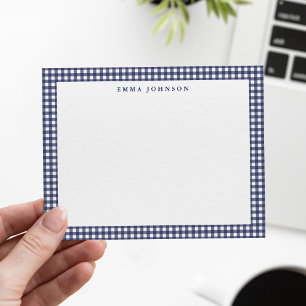 Minimalist Navy Blue Gingham Plaid Note Card