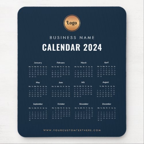 Minimalist Navy Blue Gold 2024 Magnetic Calendar Mouse Pad