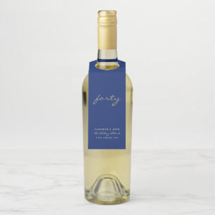 Minimalist Navy Blue & Gold Age Birthday Bottle Hanger Tag