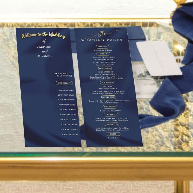 Minimalist Navy Blue Gold Classic Wedding Program  (Creator Uploaded)