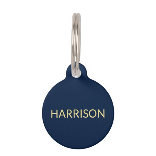 Minimalist navy blue gold custom dog name info pet ID tag