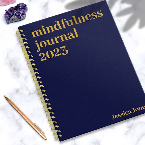 Minimalist Navy Blue Gold Name Mindfulness  Notebook