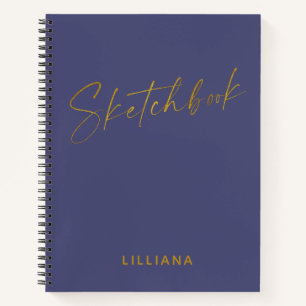 Minimalist Navy Blue Gold Personalized Sketchbook Notebook