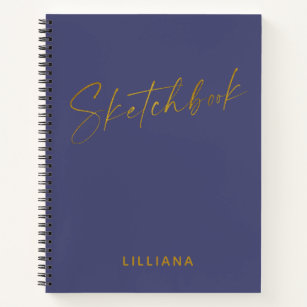 Minimalist Navy Blue Gold Personalized Sketchbook Notebook