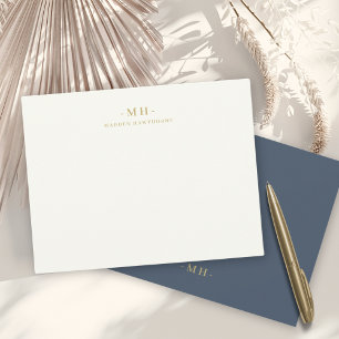 Minimalist Navy Blue Gold Simple Elegant Monogram Note Card