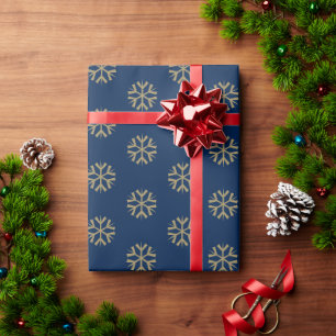 Minimalist navy blue gold snowflakes Christmas Wrapping Paper