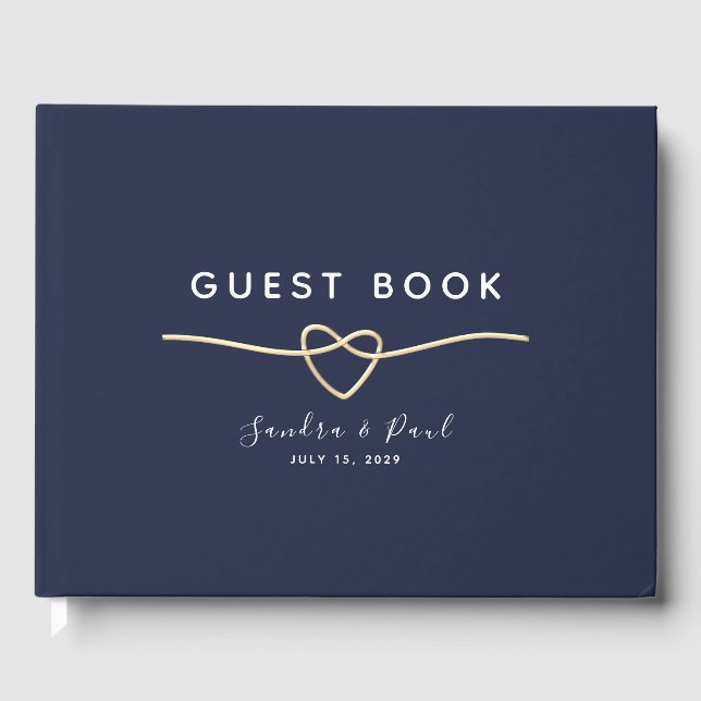Minimalist Navy Blue Gold Wedding Guest Book (Front)
