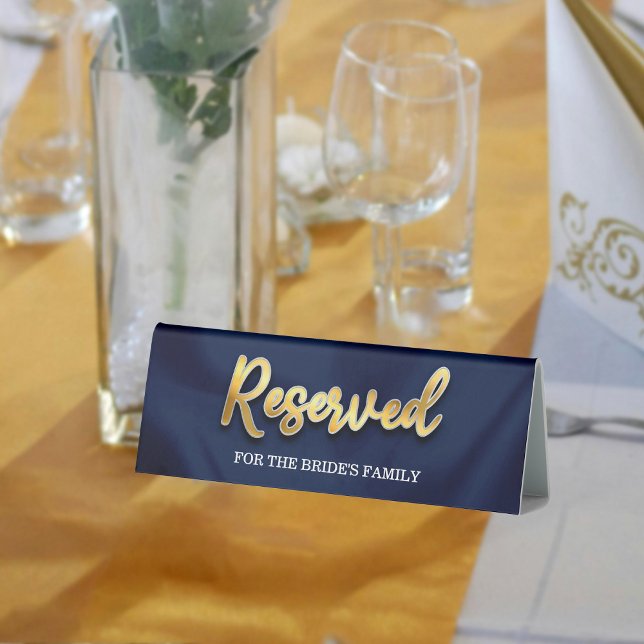 Minimalist Navy Blue & Gold Wedding Reserved Seat Table Tent (Creator Uploaded)