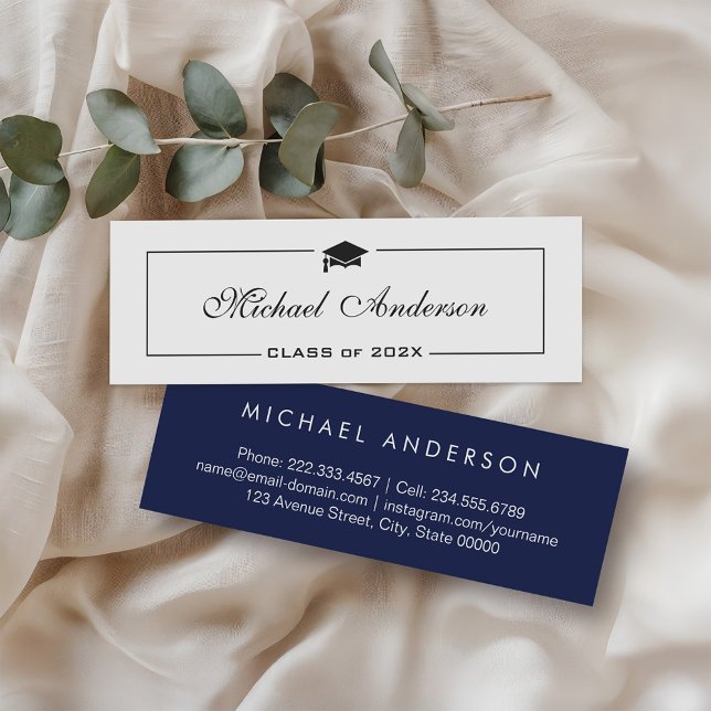 Minimalist Navy Blue Graduation Contact Networking Calling Card (Creator Uploaded)