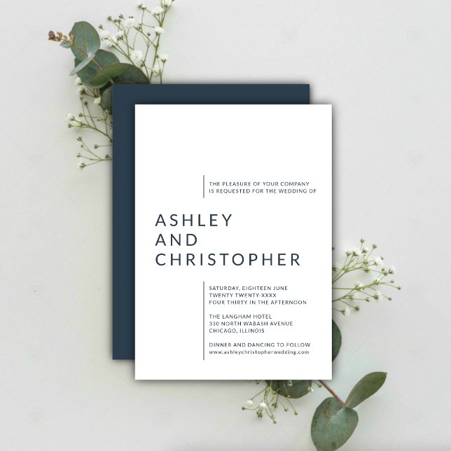 Minimalist Navy Blue Isolated Names Wedding Invitation (Creator Uploaded)