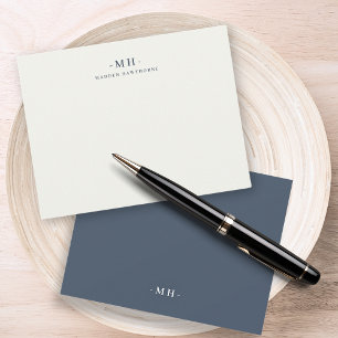 Minimalist Navy Blue Ivory Simple Elegant Monogram Note Card
