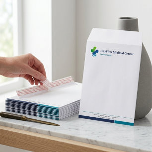 Minimalist Navy Blue Medical Center Custom Logo Envelope Mailers