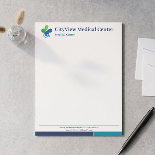 Minimalist Navy Blue Medical Center Custom Logo Letterhead