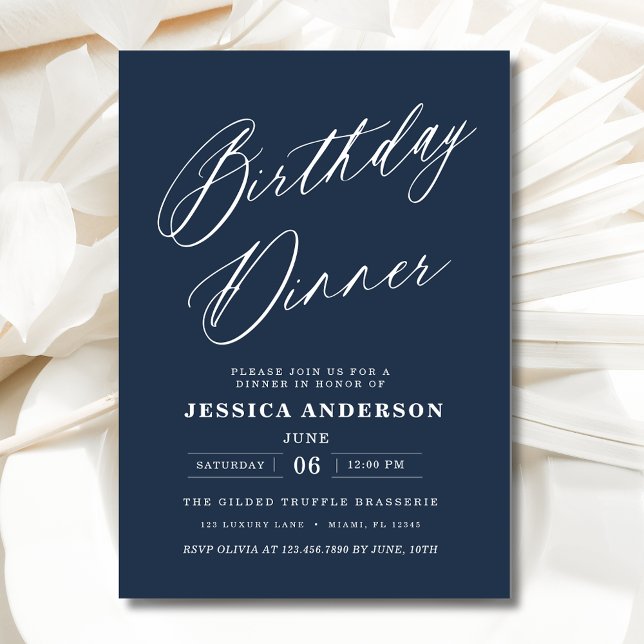 Minimalist Navy Blue Modern Birthday Dinner Invitation (Creator Uploaded)